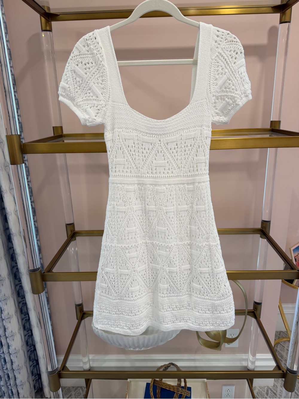Zara White Crochet Knit Mini Dress